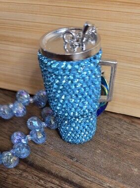 💎 Bling Rhinestone Tumbler Keychain Wristlet with Crystal Beads & Rainbow Hardw